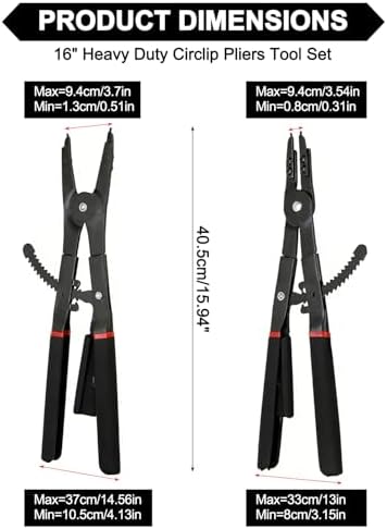 8MILELAKE Heavy Duty Circlip Pliers,16" Snap Ring Pliers Set External and Internal Pliers, Straight, 45°90° Tips - Image 5