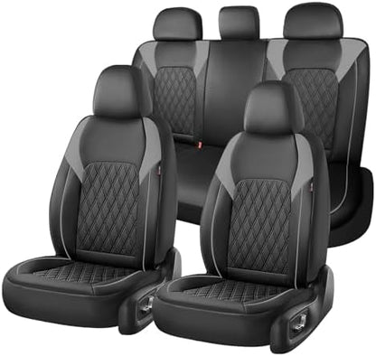 Coverado Car Seat Covers Full Set, Automotive Seat Covers for Cars, Leather Seat Covers, Car Seat Covers Front Seats Back, Car Seat Protector Car Seat Cushion Universal Fit Most Cars Trucks Black&Grey by COVERADOAUTO