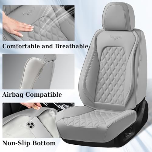 Coverado Full Set Car Seat Covers, Luxury Faux Leather Waterproof Seat Covers, Gray Car Seat Protectors, Universal Fit, Leather Seat Cushions for Cars-Gray - Image 2