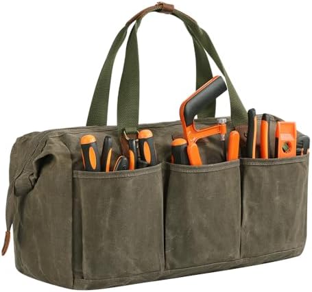 Heavy Duty 18-Inch Tool Bag for men, 12 Pockets, Large Zippered Tool Organizer, Portable Empty Toolbox for Mechanics, Electricians, DIY – Durable Soft Handle, Ideal Father’s Day or Birthday Gift by Hamks