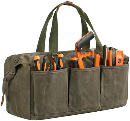 Heavy Duty 18-Inch Tool Bag for men, 12 Pockets, Large Zippered Tool Organizer, Portable Empty Toolbox for Mechanics, Electricians, DIY – Durable Soft Handle, Ideal Father’s Day or Birthday Gift by Hamks