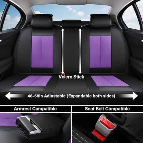 Coverado Car Seat Covers Full Set, Seat Covers for Cars, Automotive Seat Covers, Waterproof Nappa Leather Front Seats and Back Car Seat Protector, Universal Fit for Most Cars SUV Trucks,Black&Purpe - Image 5