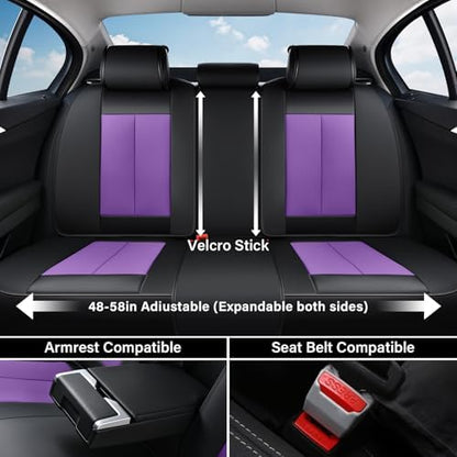 Coverado Car Seat Covers Full Set, Seat Covers for Cars, Automotive Seat Covers, Waterproof Nappa Leather Front Seats and Back Car Seat Protector, Universal Fit for Most Cars SUV Trucks,Black&Purpe - Image 5