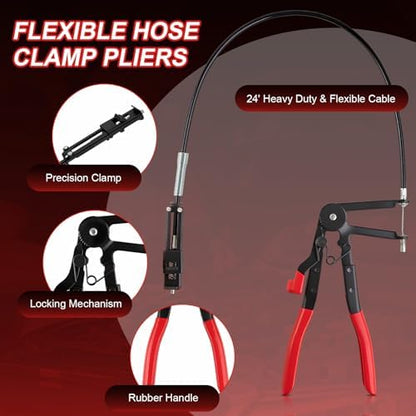 18PCS Hose Clamp Pliers, Hose Clamp Removal Tool Kit with Long Reach & Flexible Wire Tools for Fuel, Oil, Coolant, Radiator Hoses and Electrical Disconnect - Image 6