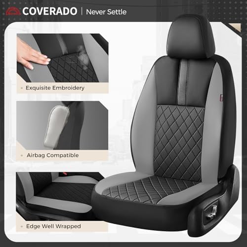 Coverado Car Seat Covers Full Set, Automotive Leather Seat Covers for Car，Universal Fit Front Back Seat Cover, Non-Slip Waterproof Breathable Car Seat Protector - Image 3