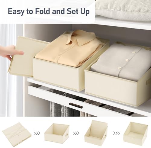 DIMJ Closet Storage Bins - Fabric Storage Baskets for Shelves, Collapsible Clothes Organizer with Handles for Purse, Toys, Books, Towel, Clothes, 6 Pack, Beige - Image 5