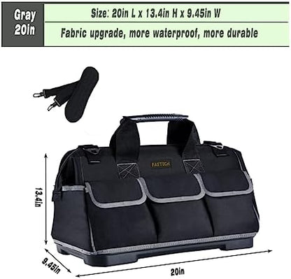 FASTECH 20-inch Wide Mouth Tool Bag with Water Proof Molded Base, Waterproof Tool Organizer Bag for Men with Adjustable Shoulder Strap (Grey-20INCH) - Image 2