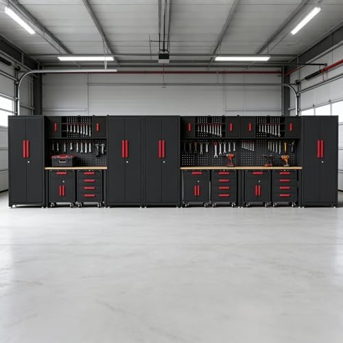 20Pcs Garage Cabinet Storage Systemwith Metal Cabinet,Red - Image 5