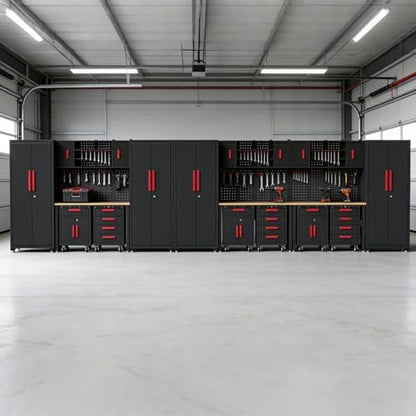 20Pcs Garage Cabinet Storage Systemwith Metal Cabinet,Red - Image 5