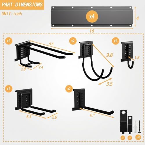 CBWLWJ 64 Inch Garage Tool Organizer Wall Mount, Heavy Duty Steel Storage Rack with 10 Adjustable Hooks, 680 lbs Capacity for Garage, Shed, Basement, Workshop,（Black） - Image 3