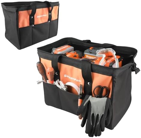 15-Inch Heavy Duty Tool Bag, Portable Empty Tool Box Organizer Storage, Toolbox Organization, Soft Handle Carrying Toolbag with Large Zipper, 40lb (Orange) by superpan