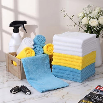 Shimeyao 30 Pcs 16 x 16 Inch edgeless Microfiber Plush Towels for Cars Detailing Drying Wash Polishing Absorbent Cleaning Cloths, 500 GSM (Light Blue, White, Yellow) - Image 5