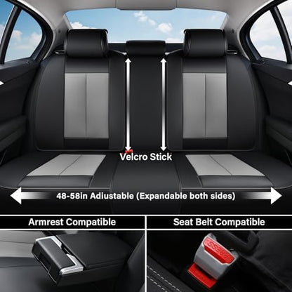 Coverado Car Seat Covers Full Set, Seat Covers for Cars, Automotive Seat Covers, Waterproof Nappa Leather Front Seats and Back Car Seat Protector, Universal Fit for Most Cars SUV Trucks,Black&Gray - Image 5