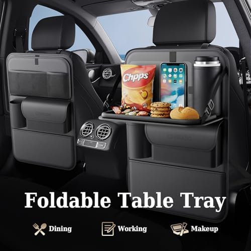 Coverado Car Backseat Organizer with Tablet Tray, Nappa Leather Organizer for Car Seat Back, Waterproof Car Seat Organizer with Touch Screen, Seat Protector Kick Mats for Kids - Image 2