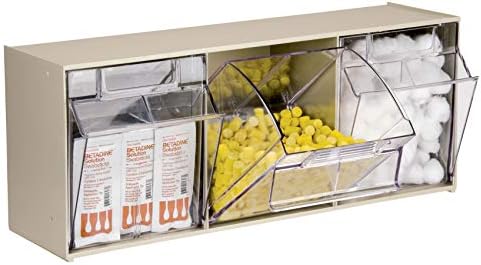 Akro-Mils TiltView Plastic Storage Cabinet with 3 Tilt Out Bins, Horizontal Plastic Parts Organizer, Teacher Toolbox, and Office Supply Organizer, 23-5/8" W x 9-7/16" H x 7-7/8" D, Stone - Image 4
