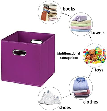 Fabric storage bins Cubes, Fabric Cube Organizer with Handle, Foldable Cube Bins for Cloth or Accessary Storage, 11x11x11, Set of 6, (Purple) - Image 3