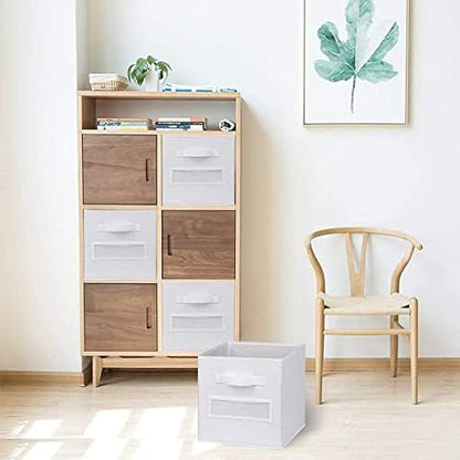 13x13x13 storage cube bins(Set of 8)Fabric storage cubes with 8 Labels Window Cards & a Pen,storage cubes 13x13, storage bin, Collapsible 13 inch cube storage bins,Cubby Organizer Boxes, White - Image 6