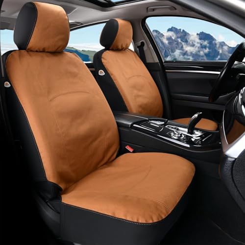 Coverado Car Seat Covers Front, Canvas Universal Seat Covers for Cars, 2-Pack Car Seat Cushions, Auto Seats Protectors for Kids & Dogs, Driver Seat Covers Fit for Most Vehicles Trucks SUVs/Khaki - Image 6