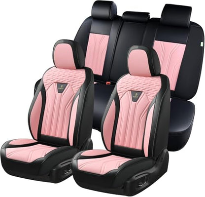 FLORICH Leather Seat Covers Pink Car Seat Covers Full Set Car Seat Protectors 5 Seats Driver Seat Covers Fit for Most Cars Trucks SUV by FLORICH