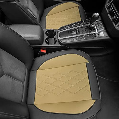 JOJOBAY 2pack Leather Car Seat Cover,Bottom Seat Covers for Cars,Front Seat Protector,Fit for 95% of Vehicles - Padded,Anti-Slip,Premium Leather(2 PCS,Beige) by JOJOBAY
