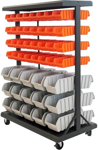 TRINITY Rolling Storage Bin Rack & Parts Organizer, 7-Tier Dual-Sided Bin Cart Shelving for Shop Storage, Nut and Bolt Organizer, Garage, Warehouse, Tools & Hardware, 330Lb Max, With Wheels, Black by TRINITY