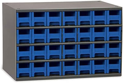 Akro-Mils Steel Garage Storage Cabinet, Small Parts Organizer Metal Cabinet for Hardware, Nails, Screws, Bolts, Nuts, and More, 17" W x 11" D x 11" H, 28-Drawer, Gray Cabinet/Blue Drawers (19228) by Akro-Mils