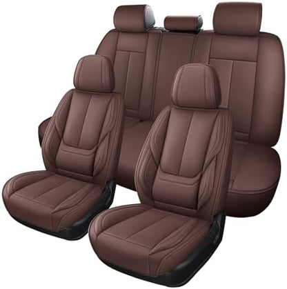 MINGBRON Car Seat Covers Full Set, Car Seat Cover Lumbar Support, Car Seat Protector Waterproof, Nappa Leather Car Seat Cushion, Front Seats and Back Fit for Most Cars Brown by MINGBRONCARSEATCOVER