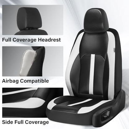 Coverado Leather Car Seat Covers Front Seats & Carbon Fiber, Waterproof and Durable All Weather Protector, Universal Fit for SUV, Pickup Truck, Sedan, Automotive Vehicle Interior, Black&White - Image 3
