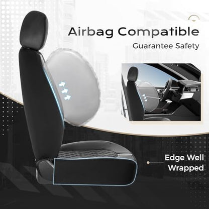 Coverado Car Seat Covers, Front Seat Covers for Car, Leather Seat Covers Waterproof Car Seat Protectors Universal Fit for Most Cars SUV Trucks (Black-White) - Image 5