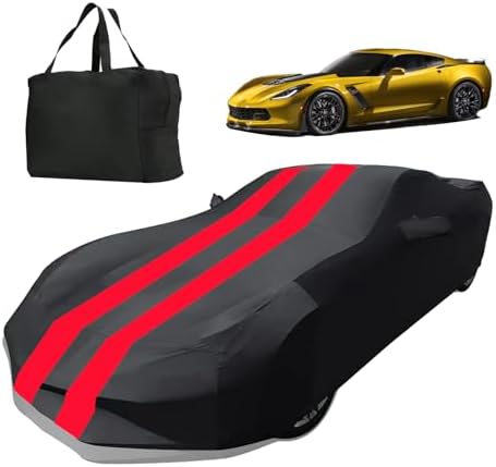 Indoor Car Cover Replace for Corvette C7 2014–2019 Custom-fit Form-Fitting Breathable Stretch Dust-Proof Car Cover for Underground Garage, Car Show（Black+Red） by DJJUAJK