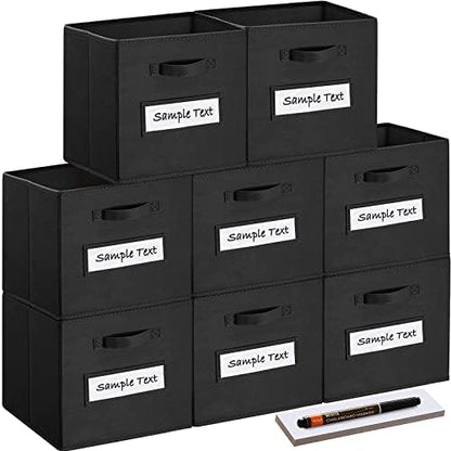 13x13x13 storage cube bins(Set of 8) Fabric storage cubes with 8 Labels Window Cards & a Pen,storage cubes 13x13,storage bin,Collapsible 13 inch cube storage bins,Cubby Organizer Boxes,Black by Artsdi