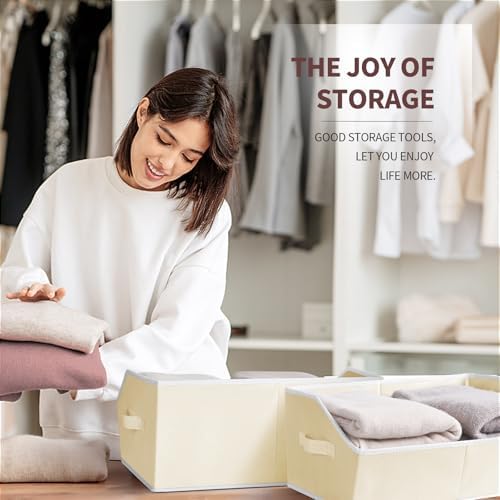 Homsorout Cube Storage Organizer - Large Bins with Handle, Trapezoid Organizing Baskets for Shelves, Decorative Storage Baskets for Clothes, Blankets, Books, 4 Pack, Beige - Image 5