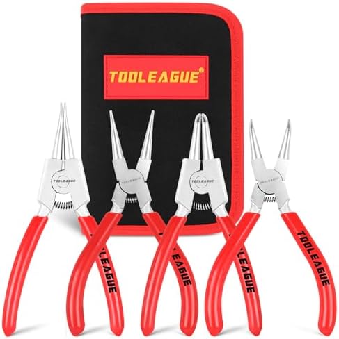 TOOLEAGUE 5" Small Snap Ring Pliers Set, Mini Circlip Pliers Kit, 4 Pcs by TOOLEAGUE