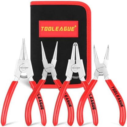 TOOLEAGUE 5" Small Snap Ring Pliers Set, Mini Circlip Pliers Kit, 4 Pcs by TOOLEAGUE