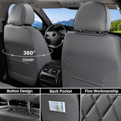 Coverado Leather Seat Covers, Car Seat Covers Full Set, Waterproof Faux Leather Seat Cover, Car Seat Protectors 5 Seats, Automotive Seat Covers Universal Fit for Most Cars SUV Trucks, Gray - Image 4