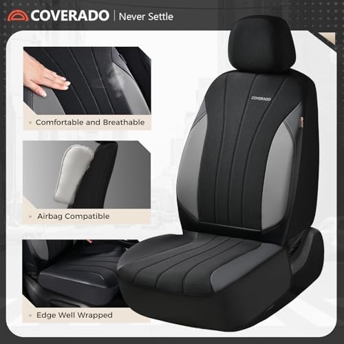 Coverado Seat Covers for Car 2 Seats, Breathable Mesh Seat Protectors, Grey, Universal Fit for SUV, Truck, Sedan - Image 3