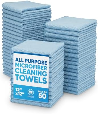 12" x 12" Microfiber Cleaning Cloths (50 Pack) - Reusable Towels, Wash Rags, Dust Cloth, All-Purpose: Kitchen, Dish, Cars, Shop, Glass (Blue) by MicrofiberWholesale