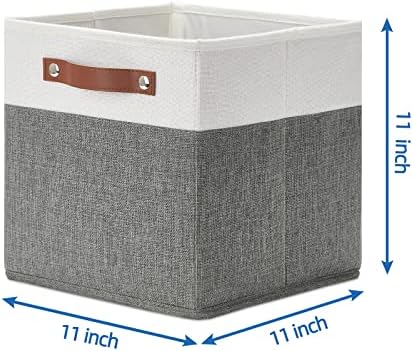 Temary Cube Storage Bins 4 Pack Storage Cubes 11?11 Fabric Storage Bins Foldable Cube Storage Baskets with Handles, Collapsible Storage Basket for Shelf (White & Grey, 11 x 11 x 11) - Image 2