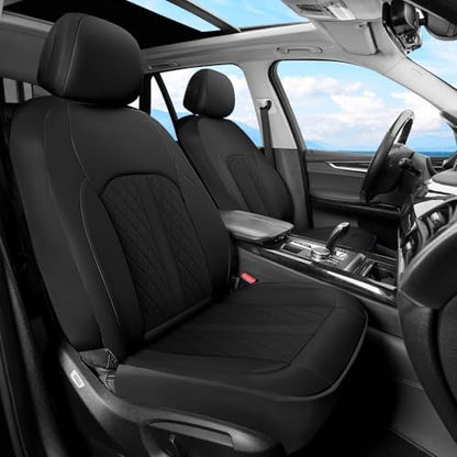 Coverado Universal Leather Seat Covers Front Seats, Front Seat Covers for SUV, Pickup Truck, Sedan, Automotive Vehicle Interior, Waterproof and Durable All Weather Protector，Black by COVERADOAUTO