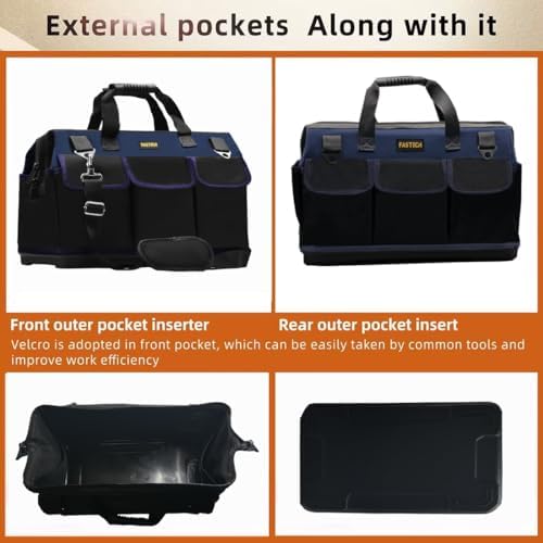 FASTECH 22in Heavy Duty Bottom Tools Bag With Wide Mouth For Tool Storage, Carrier and Organizer, Tote Bag for Men/Women, Wide Mouth Tool Bags With Inside Pockets (22 Inch) - Image 3