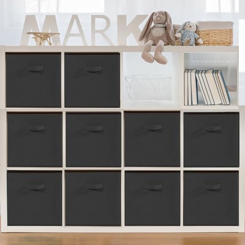11x11 Storage Bins, Set of 10 Storage Cubes, Collapsible Cube Storage Bins, Fabric Closet Organizers with Handles for Home, Office, Closet Shelf Cabinet, Bookcase, Black by Unknown