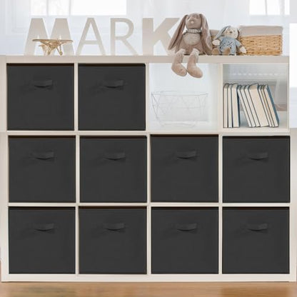 11x11 Storage Bins, Set of 10 Storage Cubes, Collapsible Cube Storage Bins, Fabric Closet Organizers with Handles for Home, Office, Closet Shelf Cabinet, Bookcase, Black by Unknown