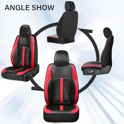 Coverado Leather Car Seat Covers Front Seats & Carbon Fiber, Waterproof and Durable All Weather Protector, Universal Fit for SUV, Pickup Truck, Sedan, Automotive Vehicle Interior, Black&Red - Image 5