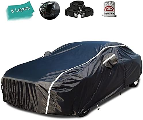 Waterproof Car Cover for Automobiles All Weather - Coverado Car Cover Heat Protection with Zipper Door, Cotton Backing Snowproof UV Protection Windproof, Universal Fit for Sedan (201"-210") by COVERADOAUTO