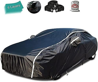 Waterproof Car Cover for Automobiles All Weather - Coverado Car Cover Heat Protection with Zipper Door, Cotton Backing Snowproof UV Protection Windproof, Universal Fit for Sedan (201"-210") by COVERADOAUTO