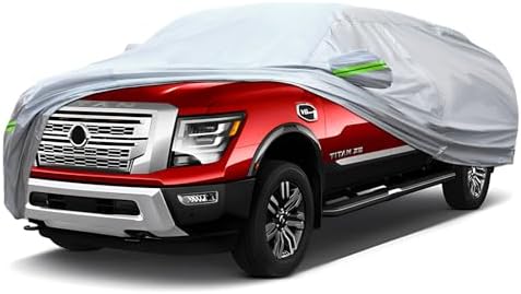 Full Car Cover Universal 6 Layers Outdoor Thicked All Weather Cover, Sunshield, Waterproof, Snow Proof, UV Proof, Scratch Proof, Bird Droppings, 6 Reflective Strips, Fits Pickups up 230"-260" by QUYDDC