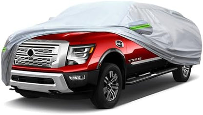 Full Car Cover Universal 6 Layers Outdoor Thicked All Weather Cover, Sunshield, Waterproof, Snow Proof, UV Proof, Scratch Proof, Bird Droppings, 6 Reflective Strips, Fits Pickups up 230"-260" by QUYDDC
