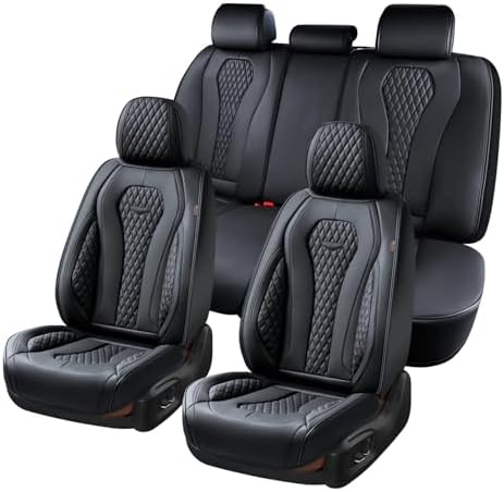 Coverado Seat Covers, Car Seat Covers Full Set, Black Car Seat Cover, Car Seat Covers Front Seats Back Seat Cover, Waterproof Car Seat Cushion, Leather Seat Covers Seat Protector Fit for Most Cars by COVERADOAUTO