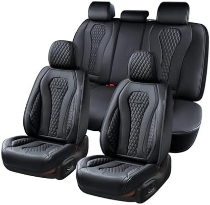 Coverado Seat Covers, Car Seat Covers Full Set, Black Car Seat Cover, Car Seat Covers Front Seats Back Seat Cover, Waterproof Car Seat Cushion, Leather Seat Covers Seat Protector Fit for Most Cars by COVERADOAUTO