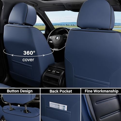 Coverado Car Seat Covers, Front Covers for Cars, Car Seat Cover Front Seats, Car Seat Protector Waterproof, Leather Car Seat Cushion, Universal Interior Covers Seat Protectors for Most Cars Blue - Image 3